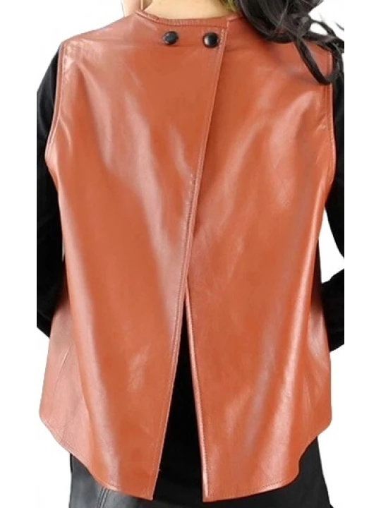 Womens Amazing Look Sleeveless Real Sheepskin Tan Vest Waistcoat