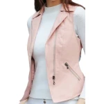 Womens Prominent Style Sleeveless Moto Real Sheepskin Pink Leather Motorcycle Biker Vest Waistcoat