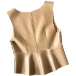 Womens Stunning Look Sleeveless Real Sheepskin Beige Vest Waistcoat
