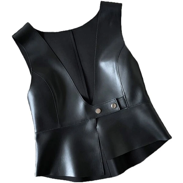 Womens Stunning Look Sleeveless Real Sheepskin Black Vest Waistcoat