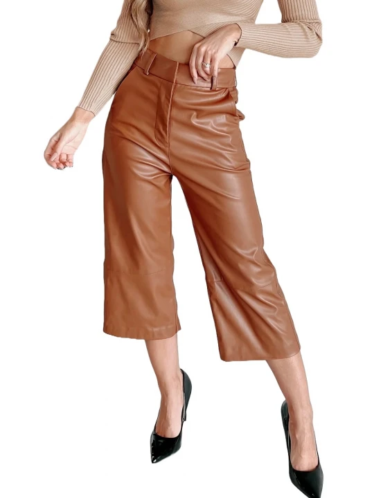 Brown Leather Cropped Capris Pants