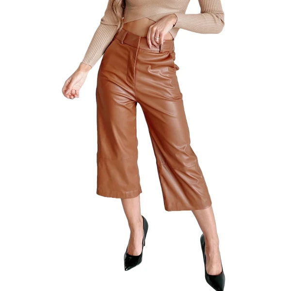 Brown Leather Cropped Capris Pants