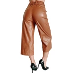 Brown Leather Cropped Capris Pants