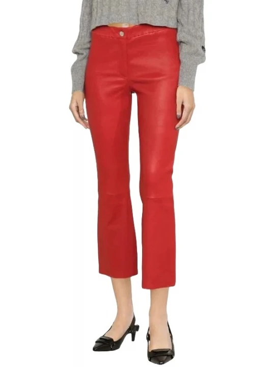 Relax Fit Red Leather Capris Pants