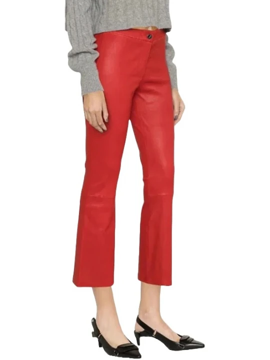 Relax Fit Red Leather Capris Pants