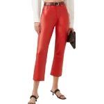 Straight Leg Red Leather Capris Pants