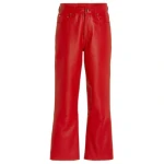 Straight Leg Red Leather Capris Pants
