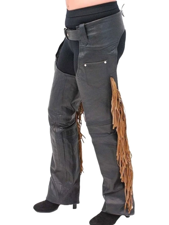 Black Leather Chaps With Brown Fringe