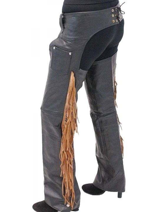Black Leather Chaps With Brown Fringe