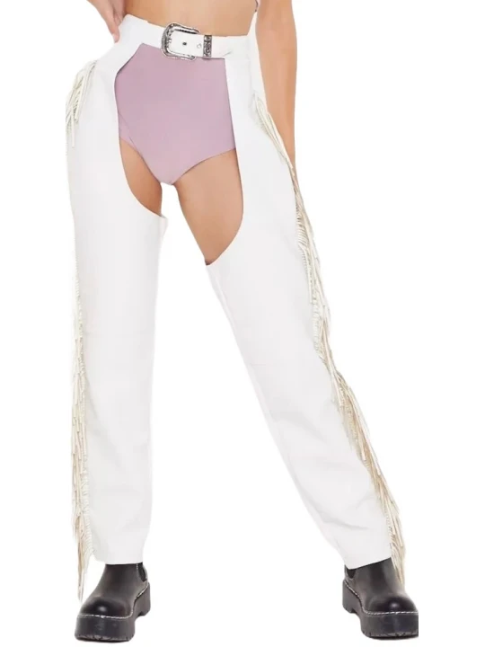 Fringe White Leather Chaps