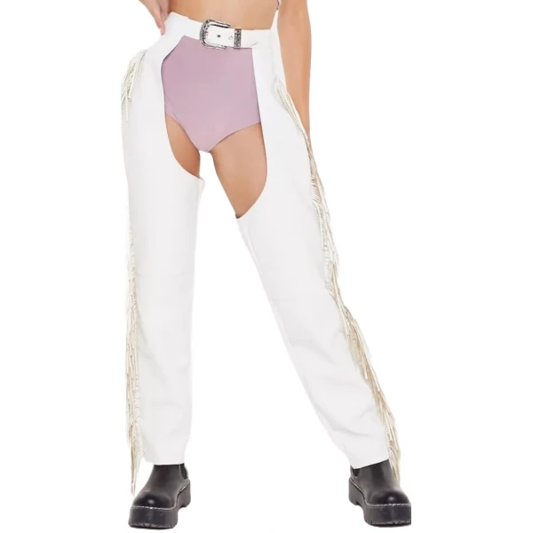 Fringe White Leather Chaps