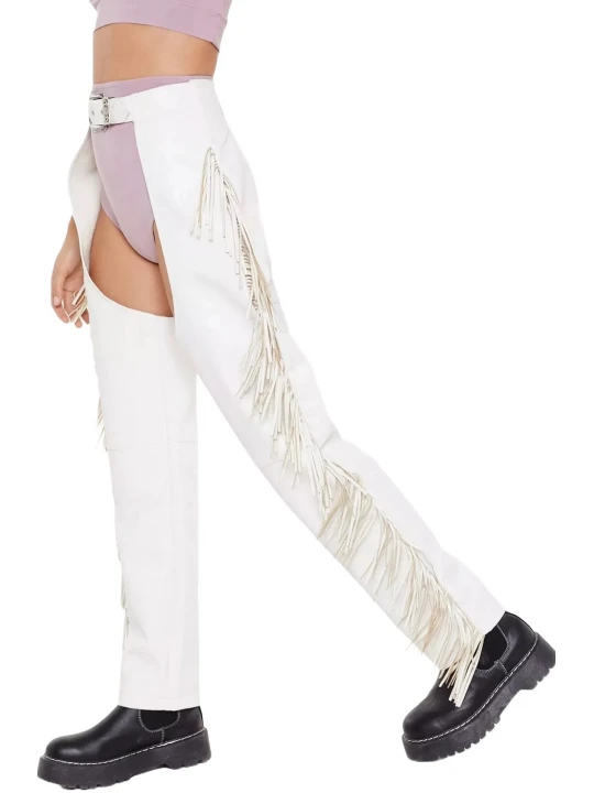 Fringe White Leather Chaps