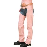 Snap Buttons Hem Pink Leather Chaps