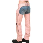 Snap Buttons Hem Pink Leather Chaps