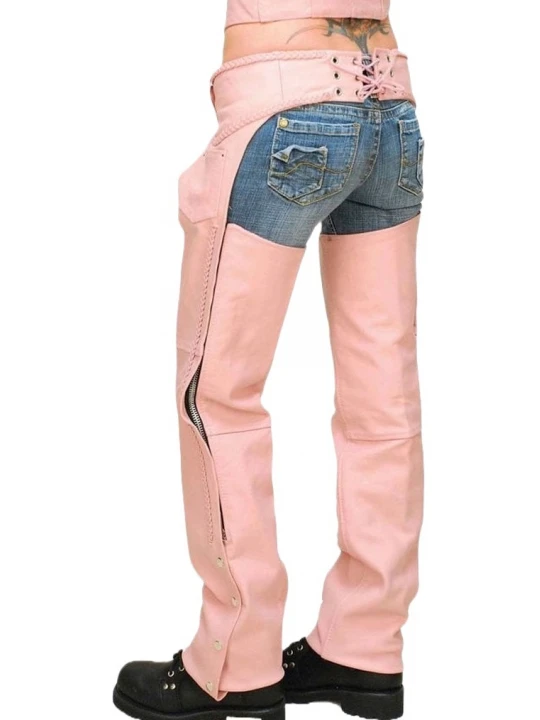 Snap Buttons Hem Pink Leather Chaps