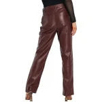 Button Front Leather Jeans In Burgundy