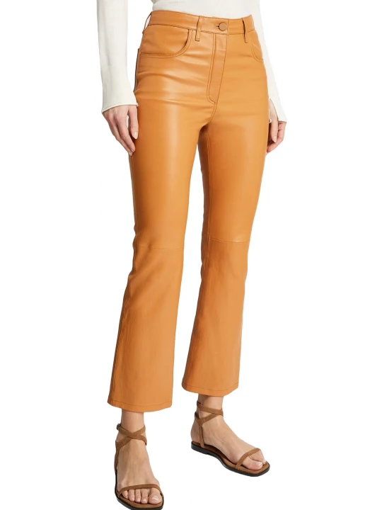 Cognac Leather Flare Jeans