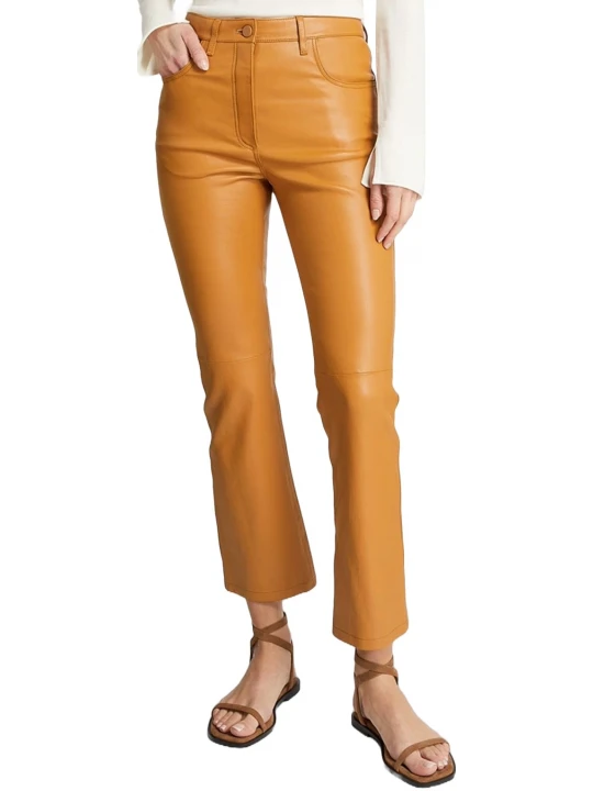 Cognac Leather Flare Jeans