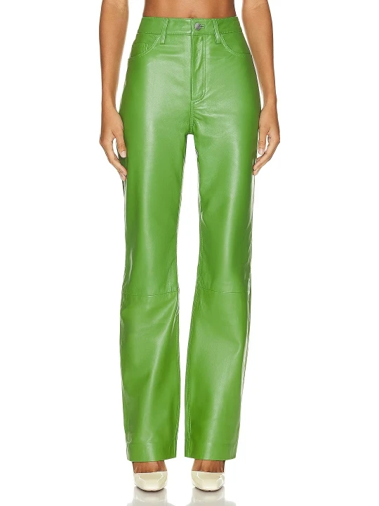 Green Leather Straight Leg Jeans