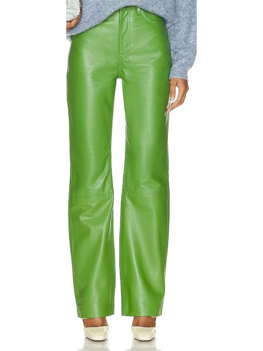 Green Leather Straight Leg Jeans
