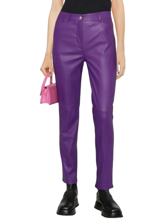 Slim Purple Leather Jeans