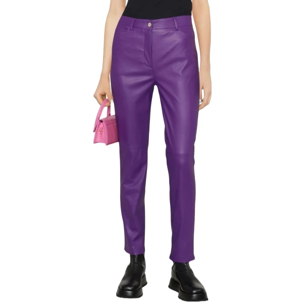 Slim Purple Leather Jeans