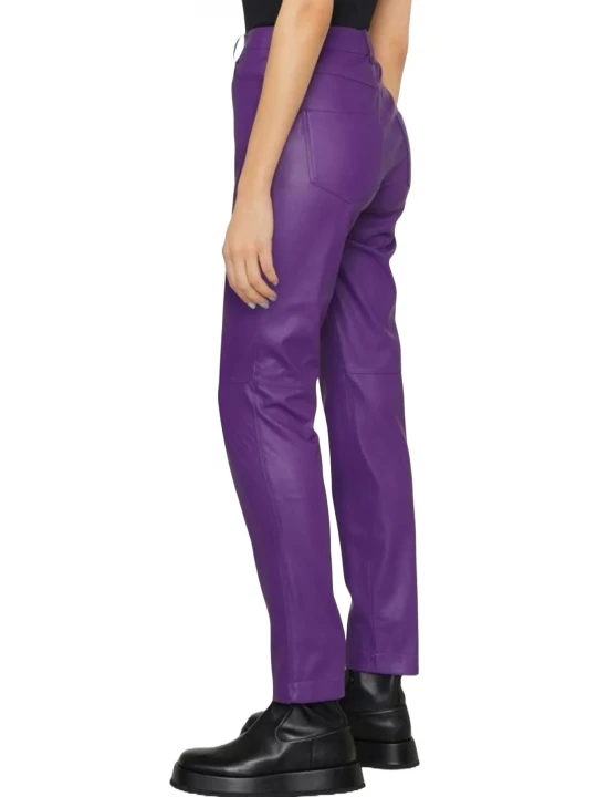 Slim Purple Leather Jeans