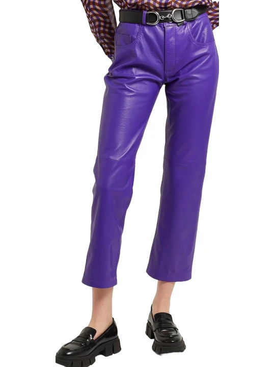 Straight Leg Purple Leather Jeans