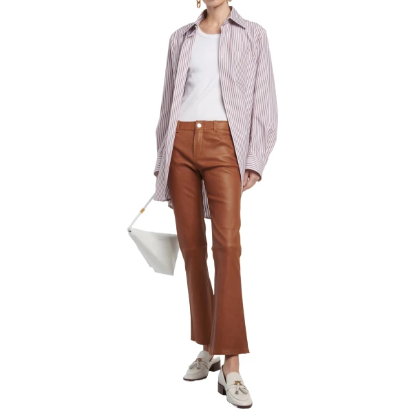 Tan Leather Flare Jeans