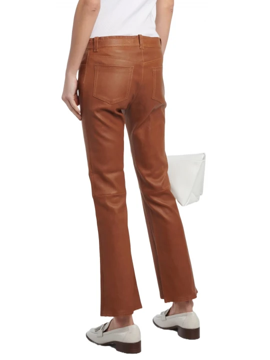 Tan Leather Flare Jeans