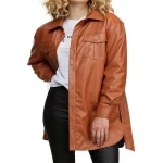 Belted Leather Shirt Brown