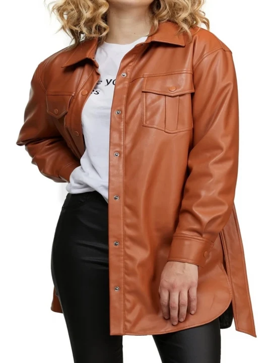 Belted Leather Shirt Brown