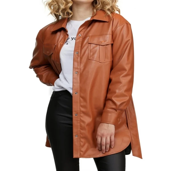 Belted Leather Shirt Brown