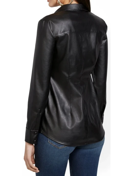 Black Leather Button Down Shirt