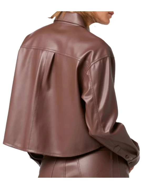 Brown Flap Pockets Leather Shirt