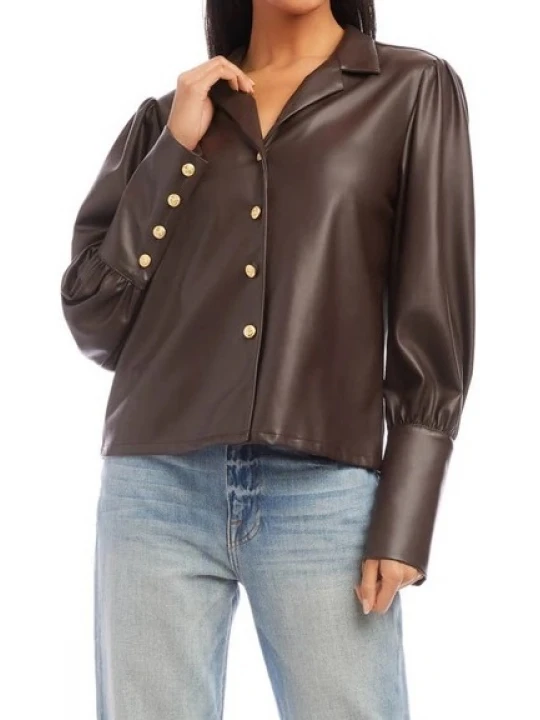 Brown Leather Button Up Shirt