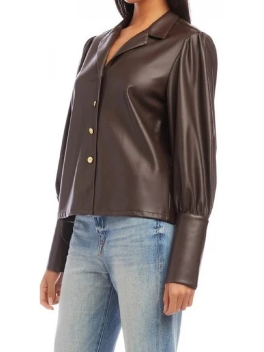 Brown Leather Button Up Shirt