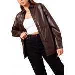 Brown Leather Long Sleeves Shirt