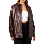 Brown Leather Long Sleeves Shirt