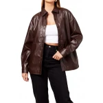Brown Leather Long Sleeves Shirt