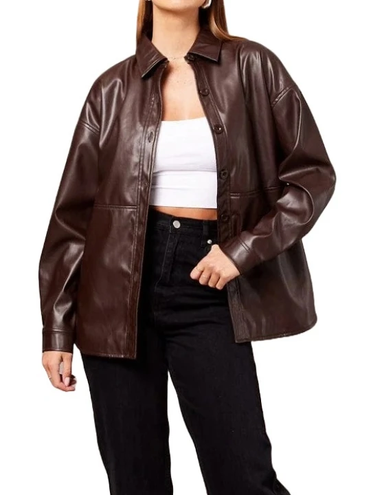 Brown Leather Long Sleeves Shirt