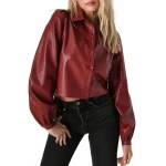 Burgundy Leather Button Up Shirt Top