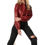 Burgundy Leather Button Up Shirt Top