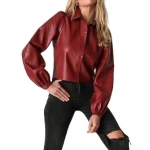 Burgundy Leather Button Up Shirt Top
