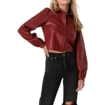 Burgundy Leather Button Up Shirt Top