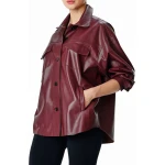 Burgundy Leather Shirt Jacket