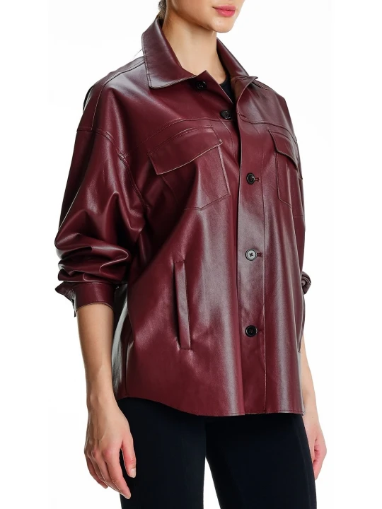 Burgundy Leather Shirt Jacket