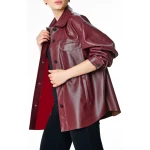 Burgundy Leather Shirt Jacket