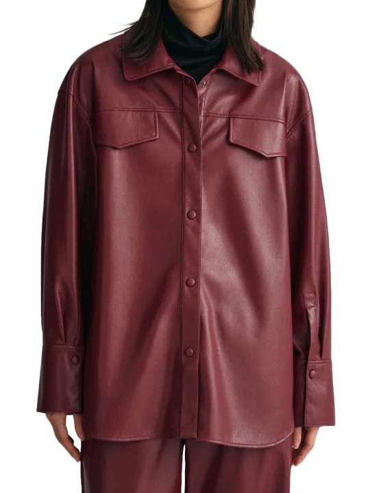 Burgundy Relaxed Fit Leather Overshirt