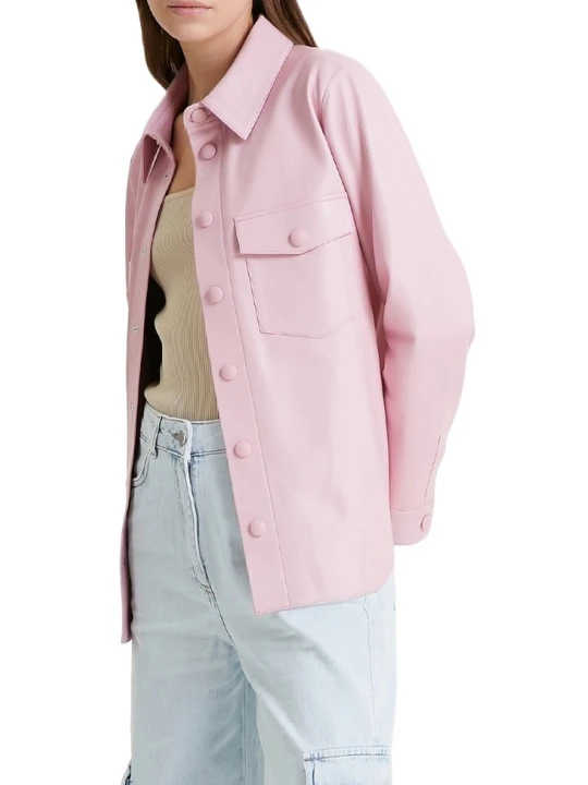 Button Closure Pink Leather Shirt